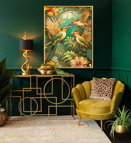Beautiful Tropical Art Nouveau Style Art Print - Tropical Birds - Digital Download
