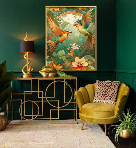 Beautiful Tropical Art Nouveau Style Art Print - Tropical Birds - Digital Download