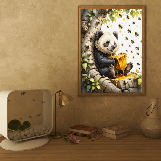 Bear eating a Honey Comb on a Forest Tree Art Print - Digital Download