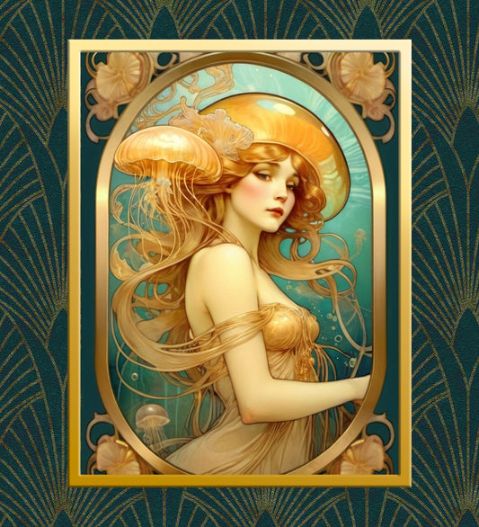 Package of 5 Art Nouveau Golden Age Art Prints - Ocean Theme - Digital Download