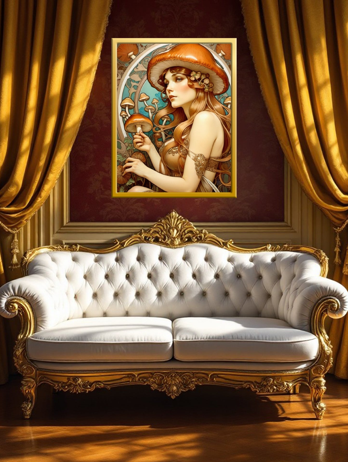 Beautiful Portrait of a Woman in Art Nouveau Style - Mushroom Theme - Digital Download