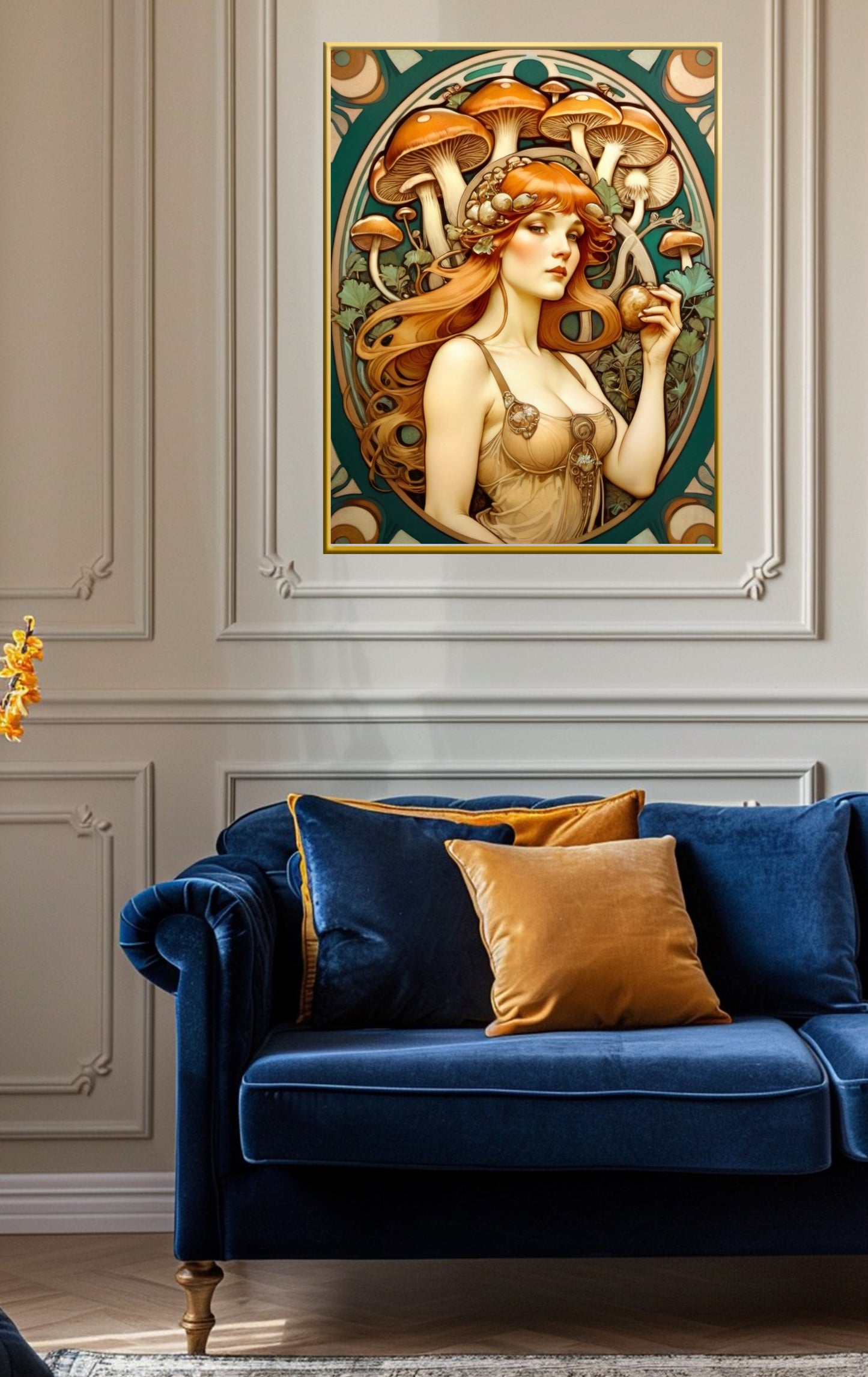 Beautiful Portrait of a Woman in Art Nouveau Style - Mushroom Theme - Digital Download