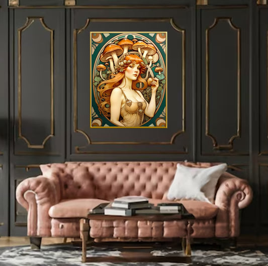 Beautiful Portrait of a Woman in Art Nouveau Style - Mushroom Theme - Digital Download