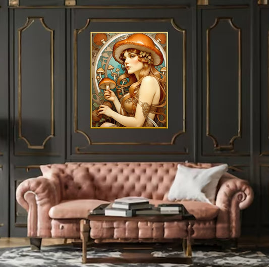 Beautiful Portrait of a Woman in Art Nouveau Style - Mushroom Theme - Digital Download