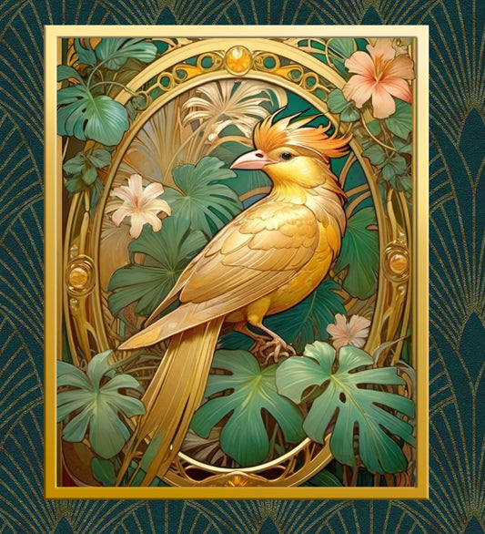 Beautiful Tropical Art Nouveau Style Art Print - Tropical Birds - Digital Download