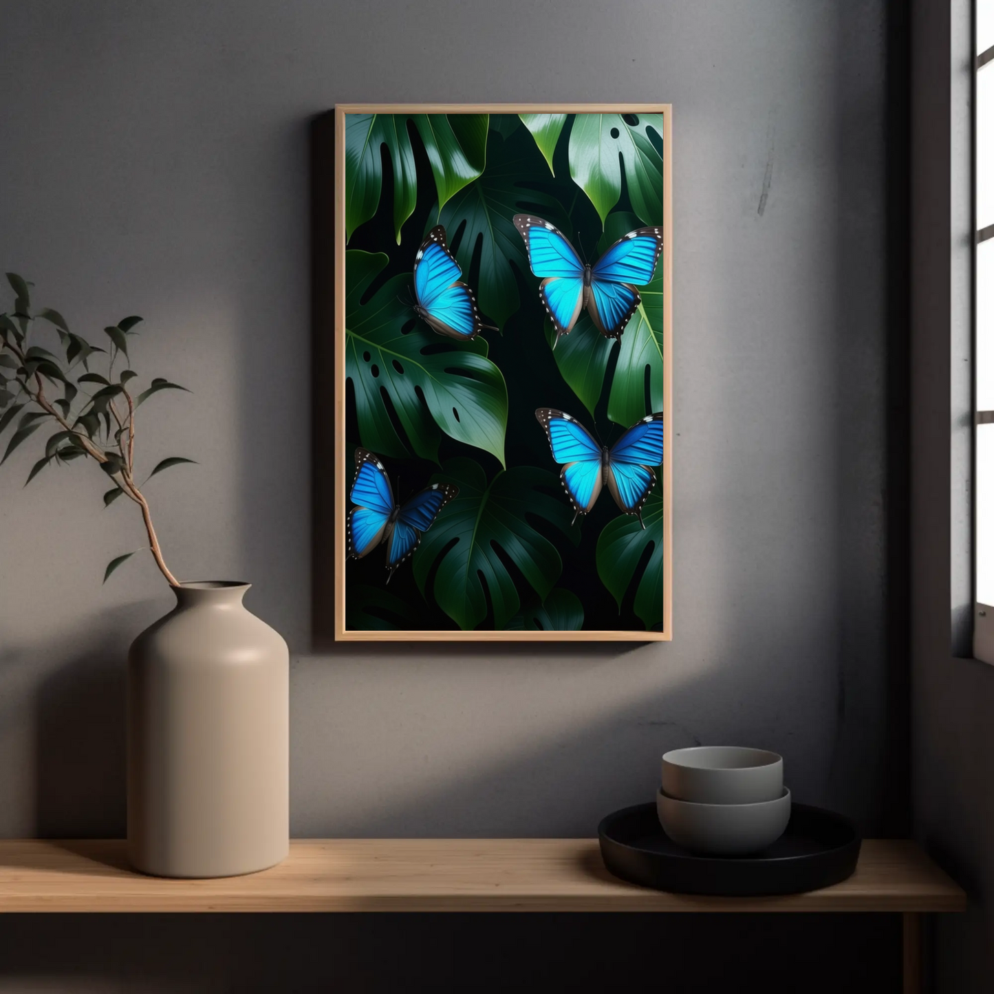Butterflies in Monstera Tropical Foliage Art Print - Digital Download
