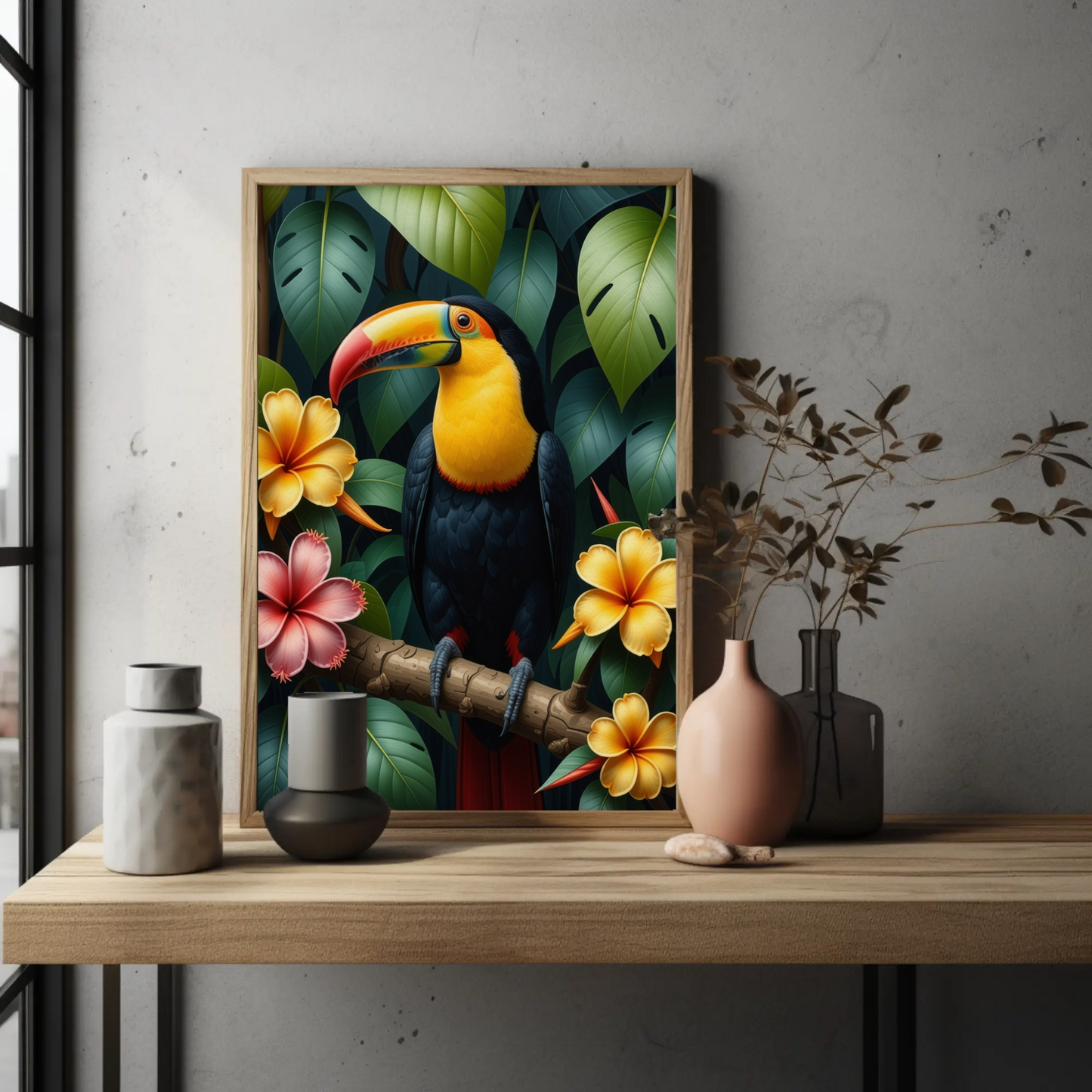 Tucan in Tropical Foliage Art Print - Digital Download