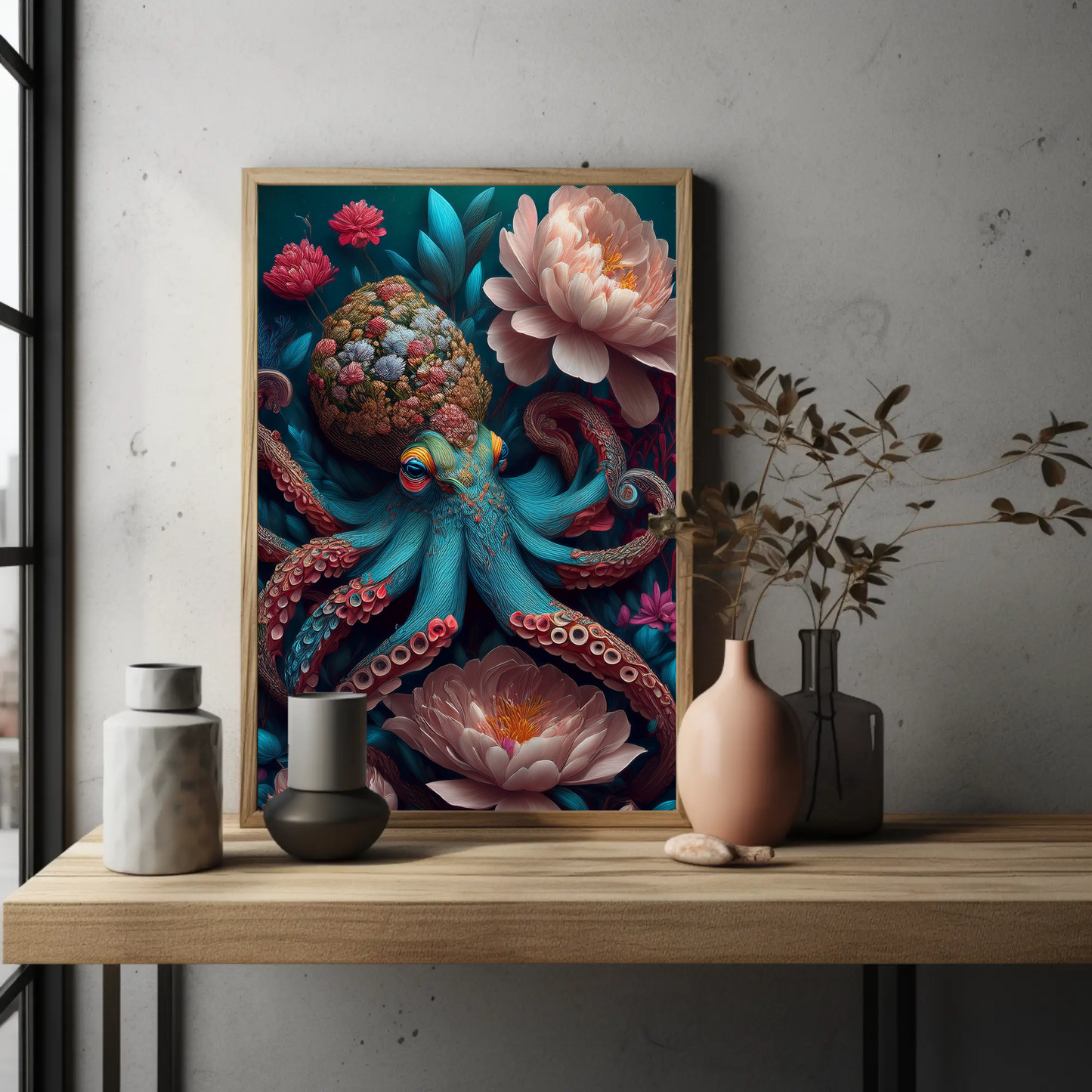 Beautiful Floral Octopus Art Print - Digital Download