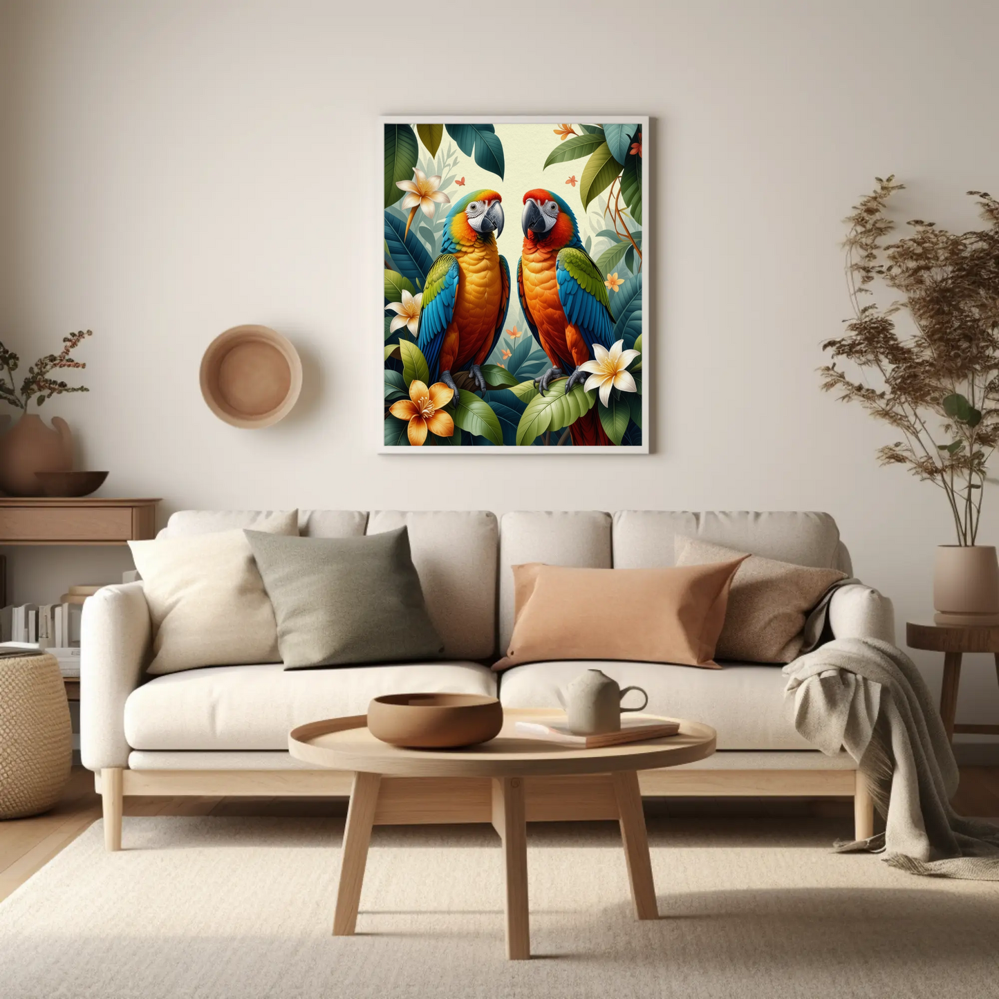 Parrot surrounded by Jungle Leaves Tropical Art Print - Digital Download