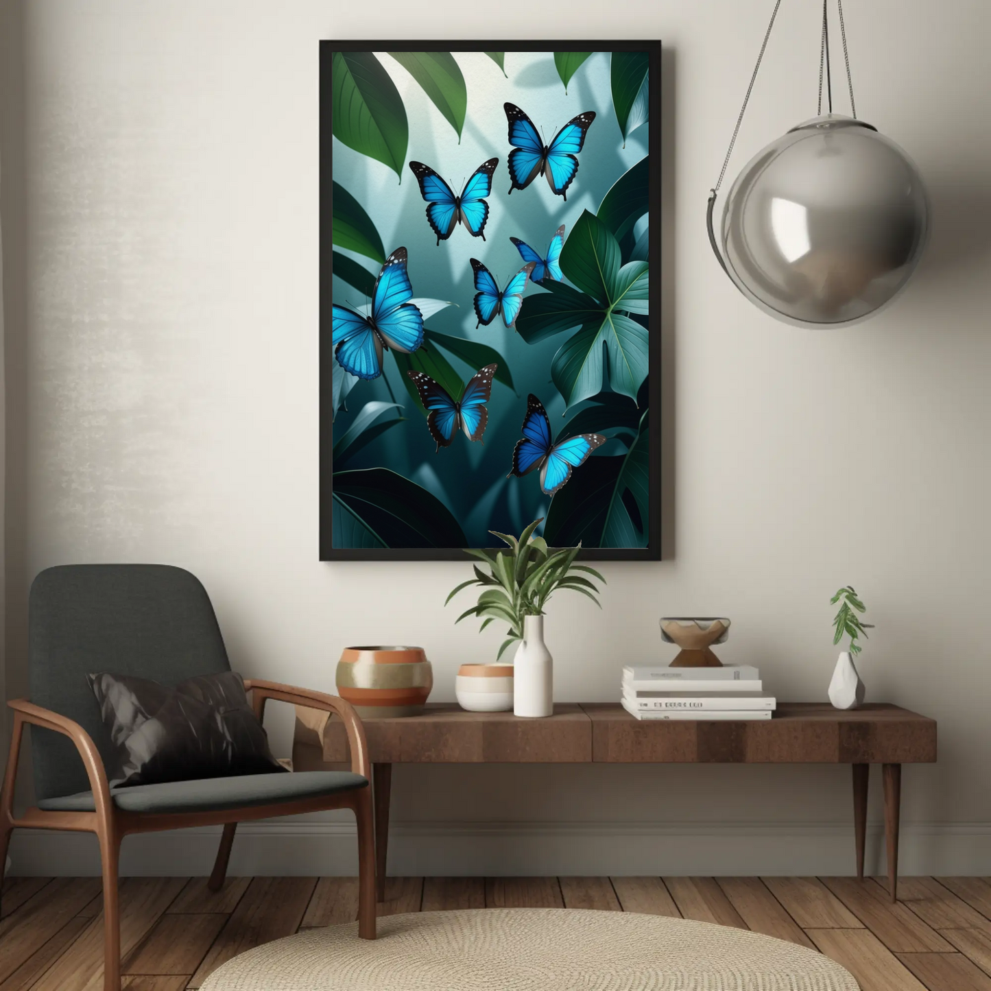 Butterflies in Monstera Tropical Foliage Art Print - Digital Download