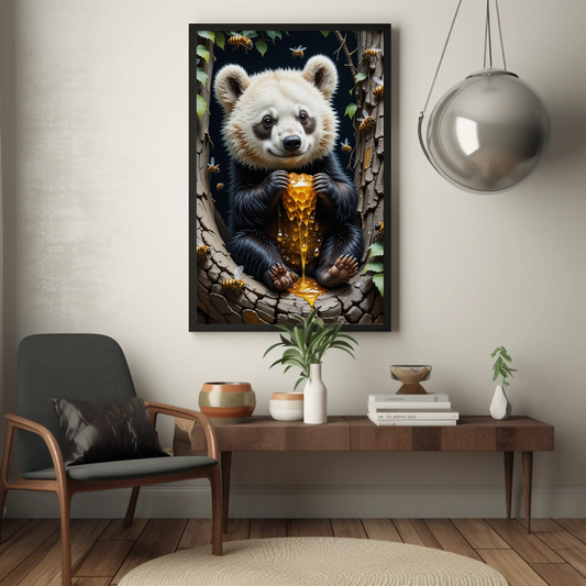 Cute Bear eating Honey Comb on a Forest Tree Art Print - Digital Download