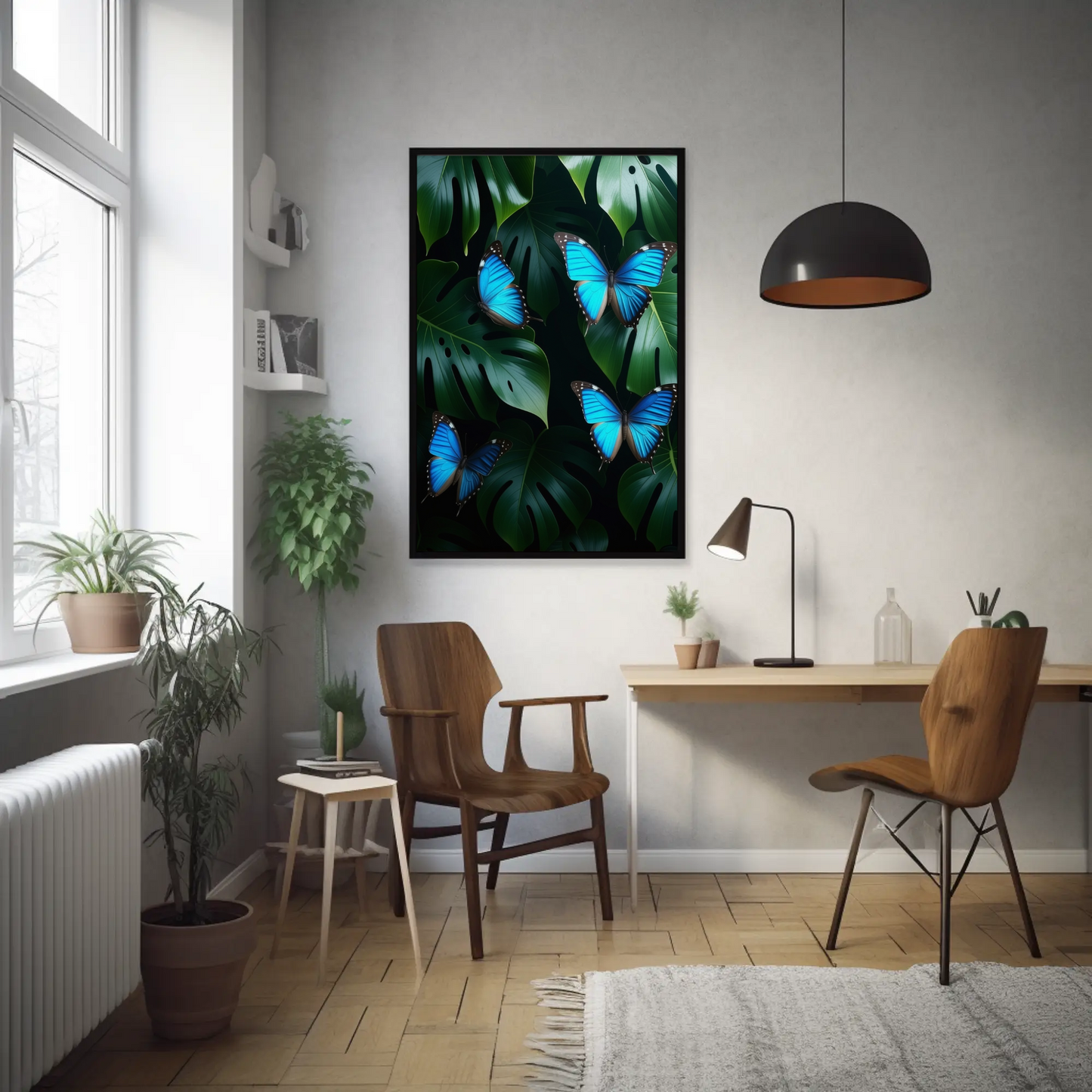 Butterflies in Monstera Tropical Foliage Art Print - Digital Download