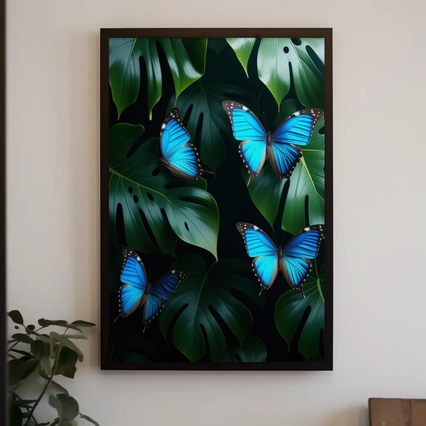Butterflies in Monstera Tropical Foliage Art Print - Digital Download