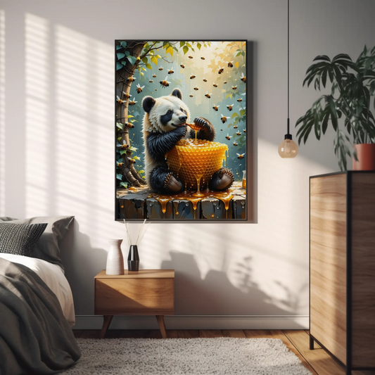 Bear eating a Honey Comb on a Forest Tree Art Print - Digital Download