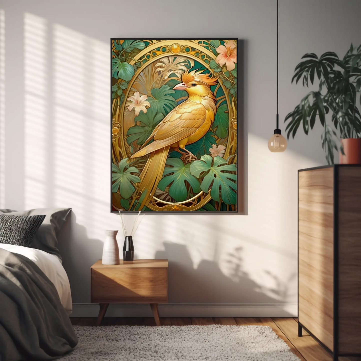 Beautiful Tropical Art Nouveau Style Art Print - Tropical Birds - Digital Download