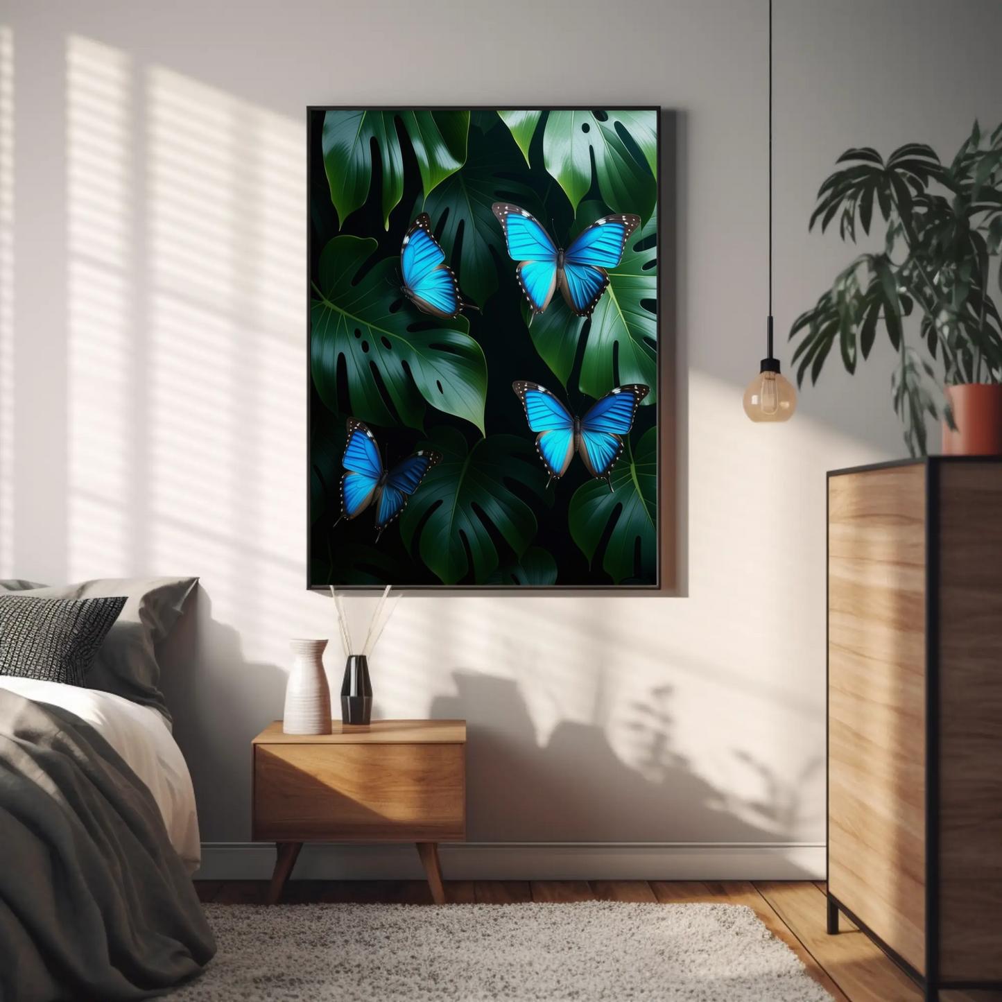 Butterflies in Monstera Tropical Foliage Art Print - Digital Download