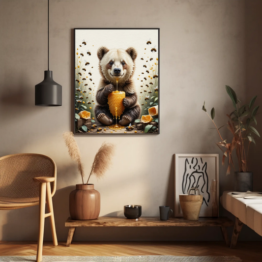 Bear eating a Honey Comb on a Forest Tree Art Print - Digital Download
