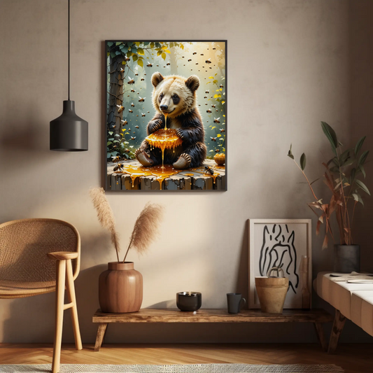 Bear eating a Honey Comb on a Forest Tree Art Print - Digital Download