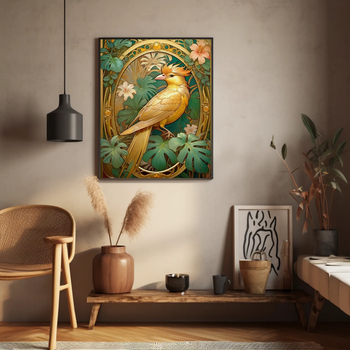 Beautiful Tropical Art Nouveau Style Art Print - Tropical Birds - Digital Download