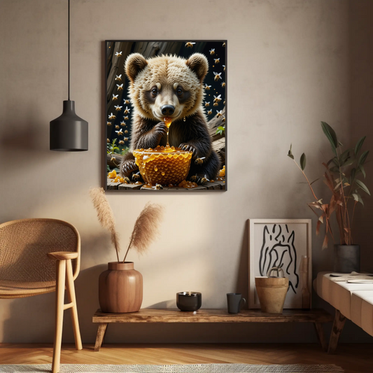 Bear eating Honey Comb on a Forest Tree Art Print - Digital Download