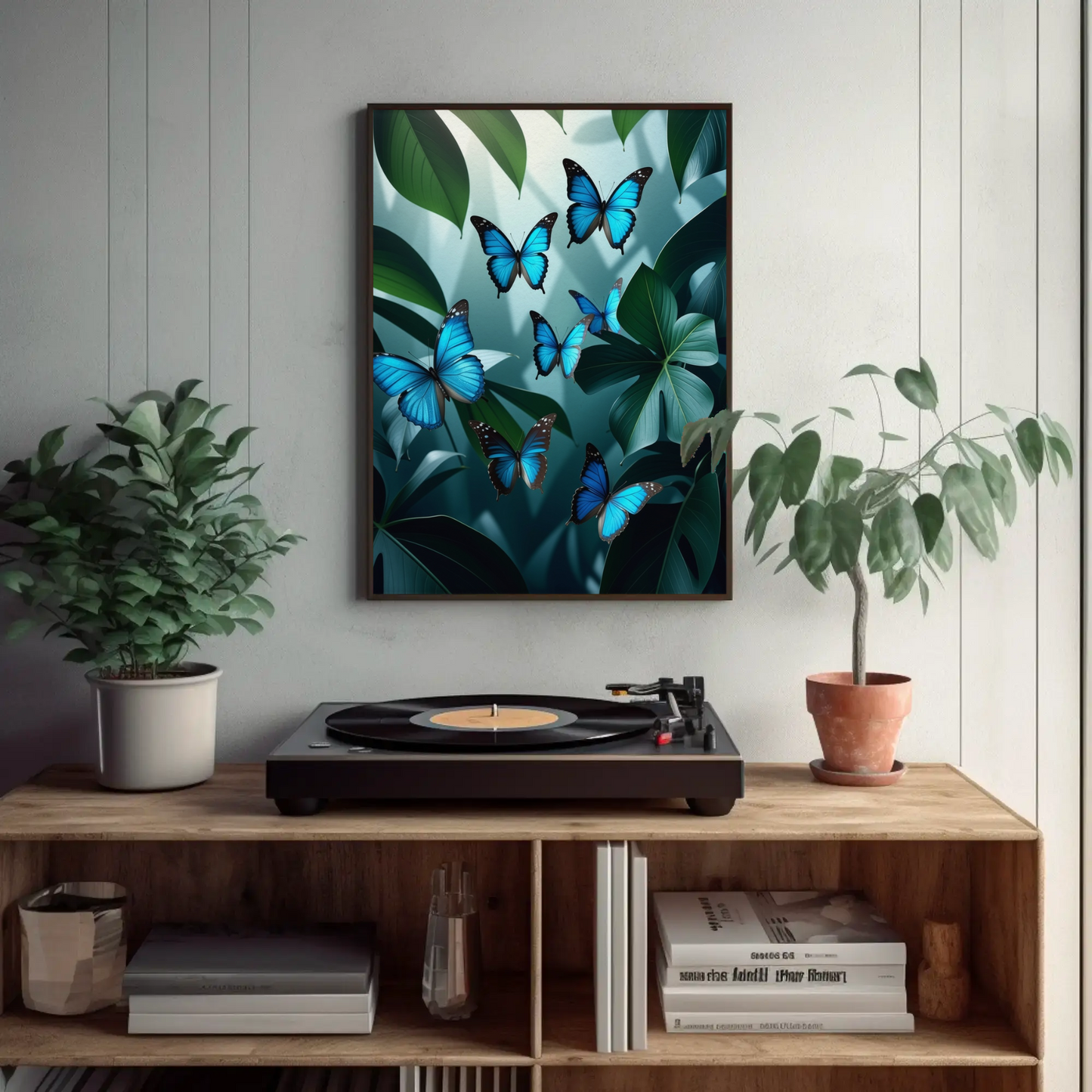 Butterflies in Monstera Tropical Foliage Art Print - Digital Download