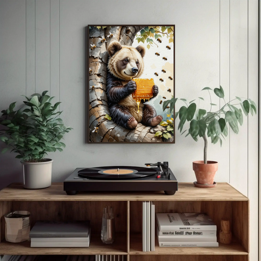 Cute Bear eating a Honey Comb on a Tree Art Print - Digital Download