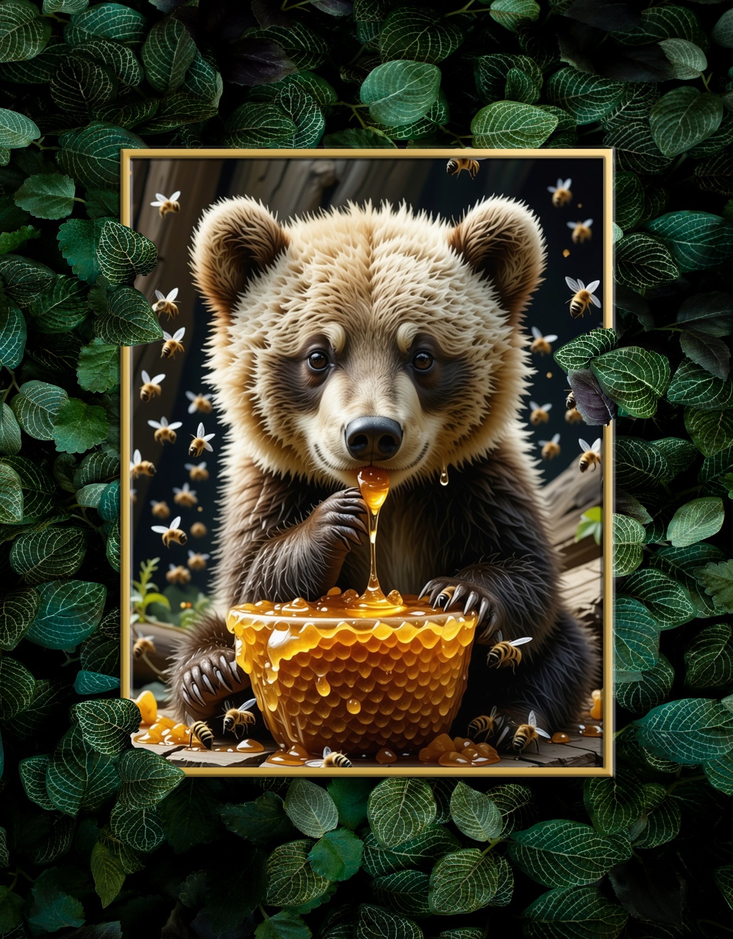 Bear eating Honey Comb on a Forest Tree Art Print - Digital Download