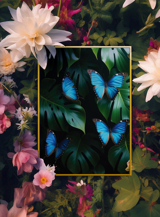 Butterflies in Monstera Tropical Foliage Art Print - Digital Download