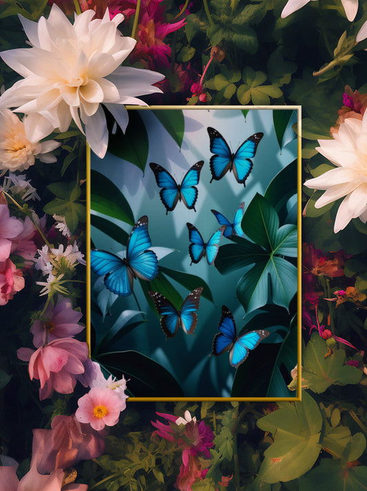 Butterflies in Monstera Tropical Foliage Art Print - Digital Download
