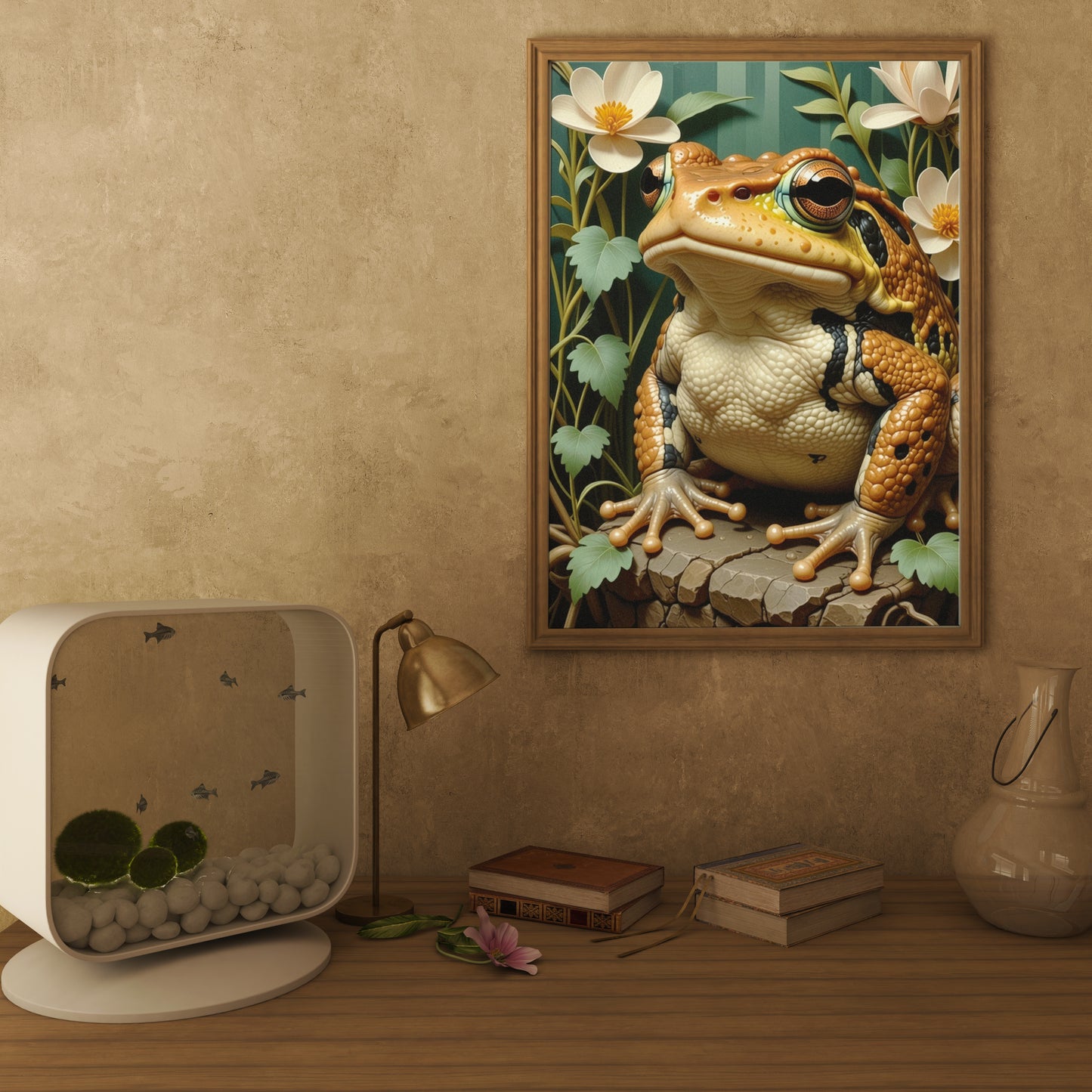 Idyllic Frog with Flowers Cottage Style Art Print - Digital Download