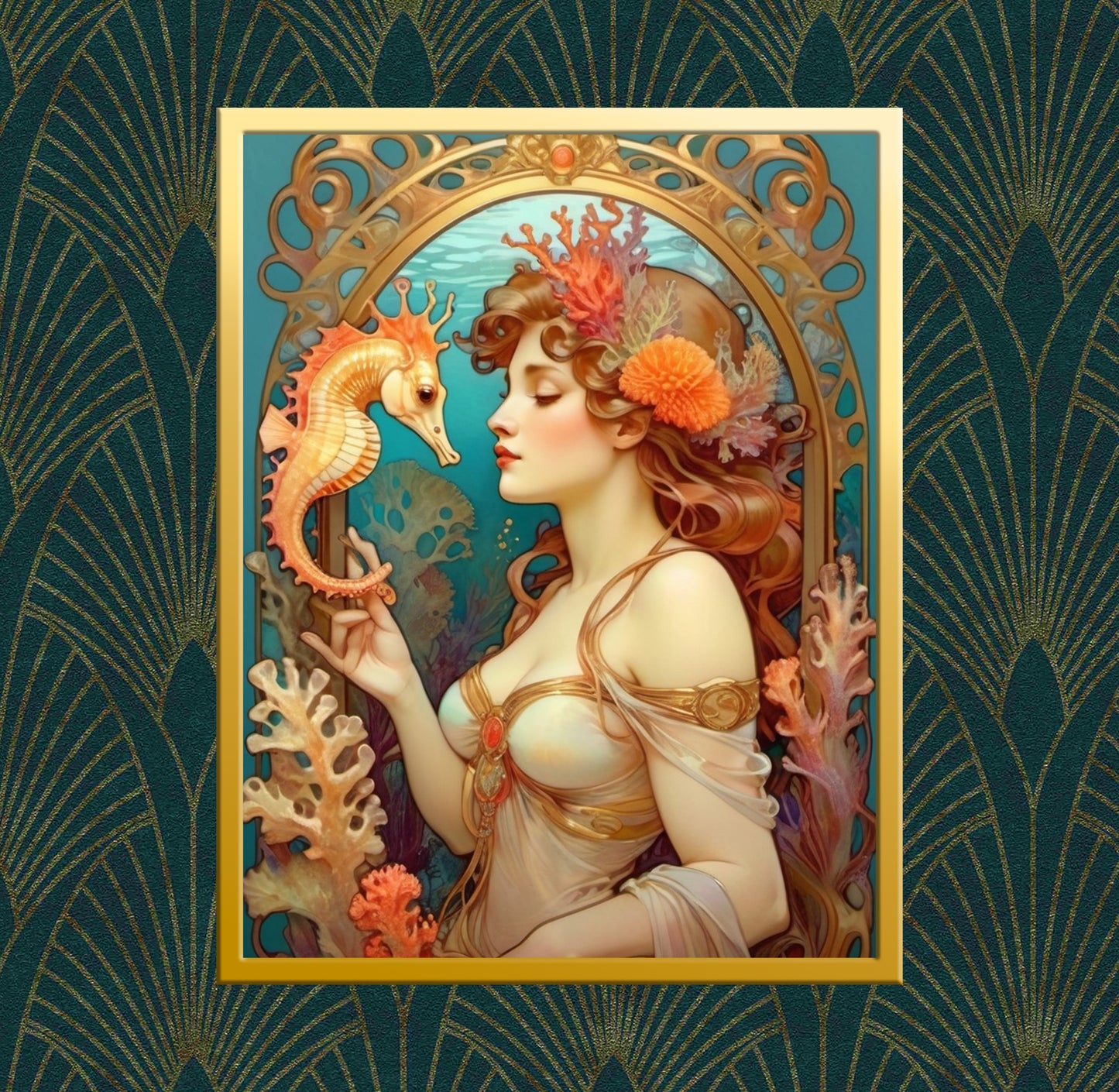 Package of 5 Art Nouveau Golden Age Art Prints - Ocean Theme - Digital Download