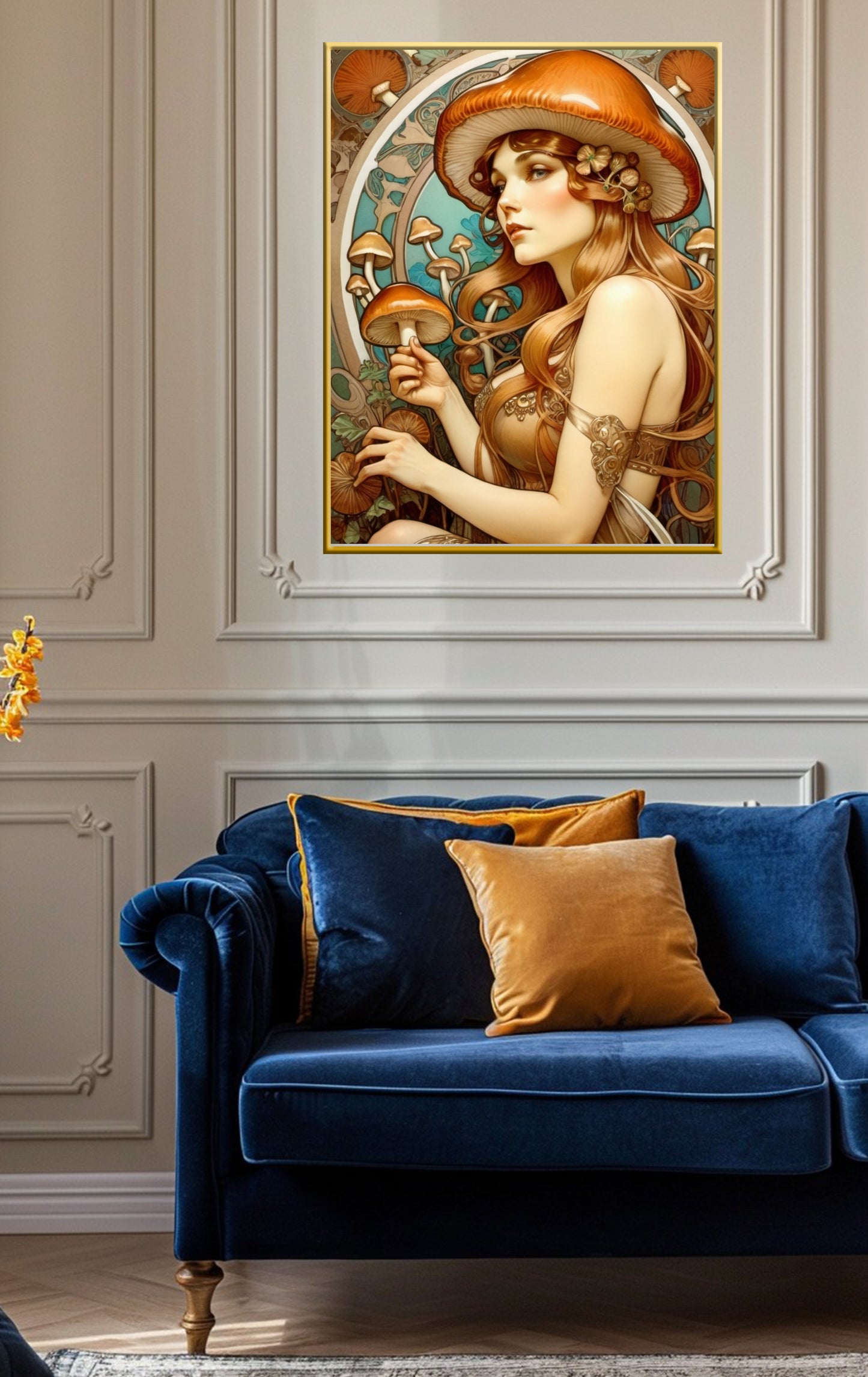 Beautiful Portrait of a Woman in Art Nouveau Style - Mushroom Theme - Digital Download