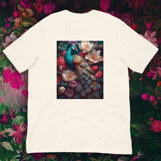 Peacock with Flowers Print - Unisex t-shirt