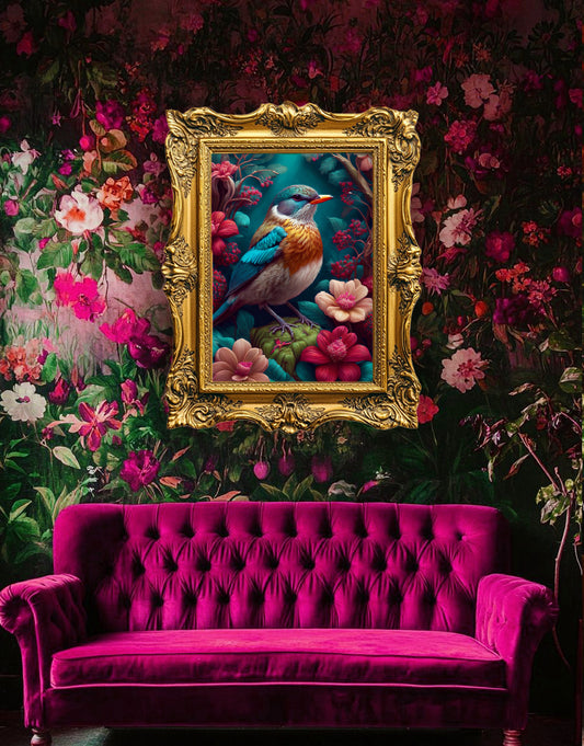 Robin Beautiful Floral Bird Art Print - Digital Download