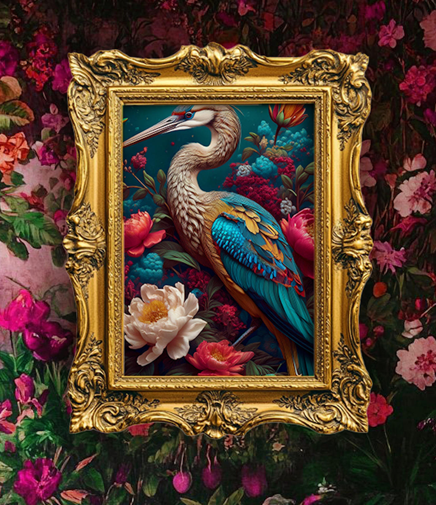 Heron Beautiful Floral Art Print - Digital Download