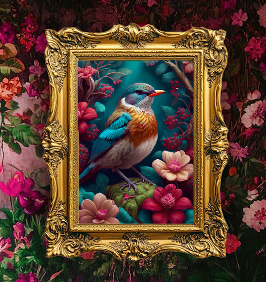 Robin Beautiful Floral Bird Art Print - Digital Download