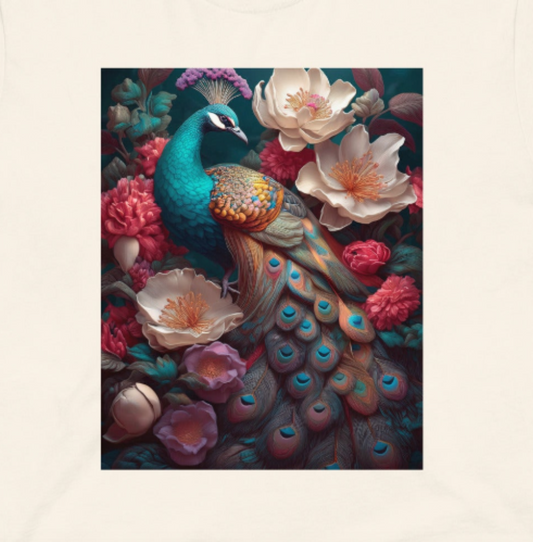 Peacock with Flowers Print - Unisex t-shirt