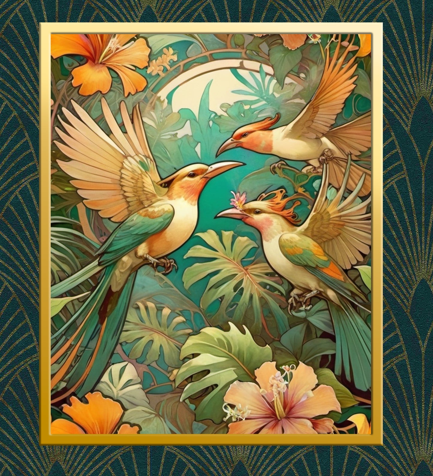 Beautiful Tropical Art Nouveau Style Art Print - Tropical Birds - Digital Download