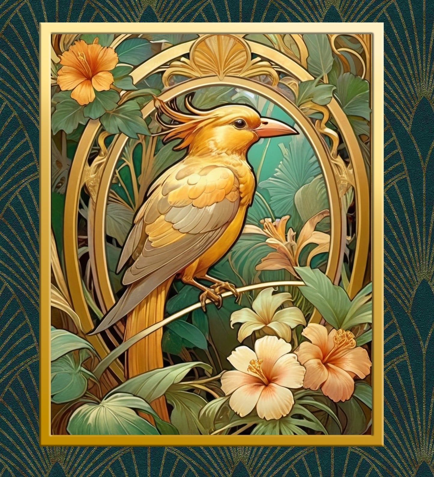Beautiful Tropical Art Nouveau Style Art Print - Tropical Birds - Digital Download