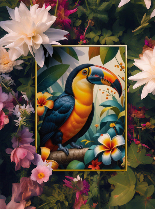 Tucan in Tropical Foliage Art Print - Digital Download