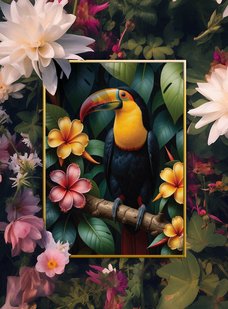Tucan in Tropical Foliage Art Print - Digital Download