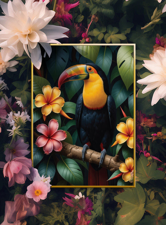 Tucan in Tropical Foliage Art Print - Digital Download