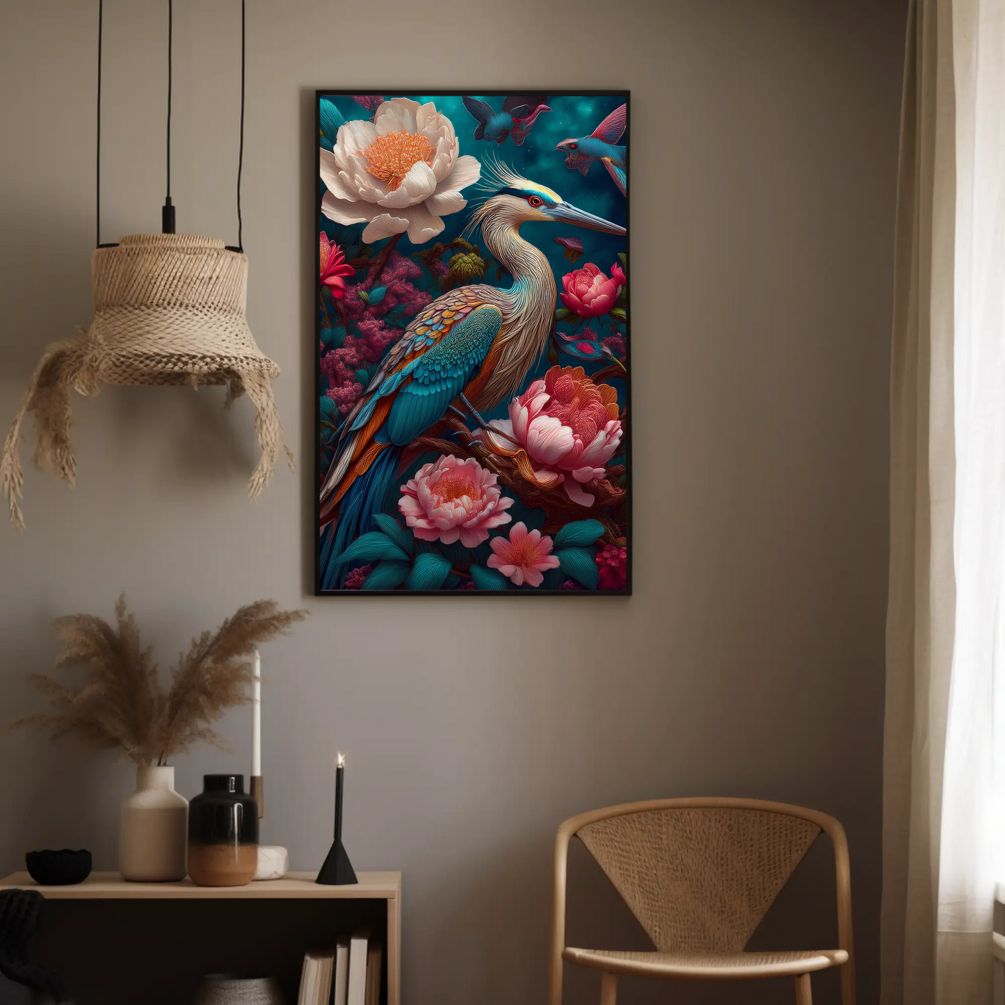 Heron Beautiful Floral Art Print - Digital Download