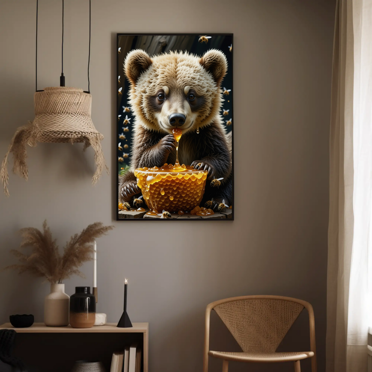 Bear eating Honey Comb on a Forest Tree Art Print - Digital Download