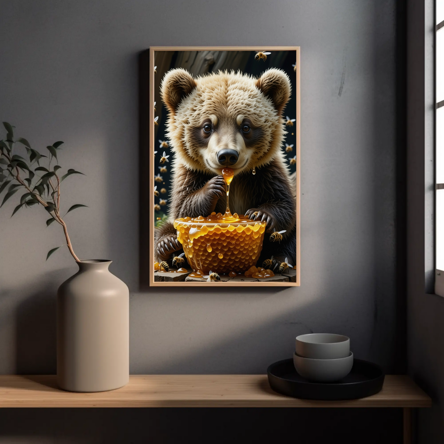 Bear eating Honey Comb on a Forest Tree Art Print - Digital Download