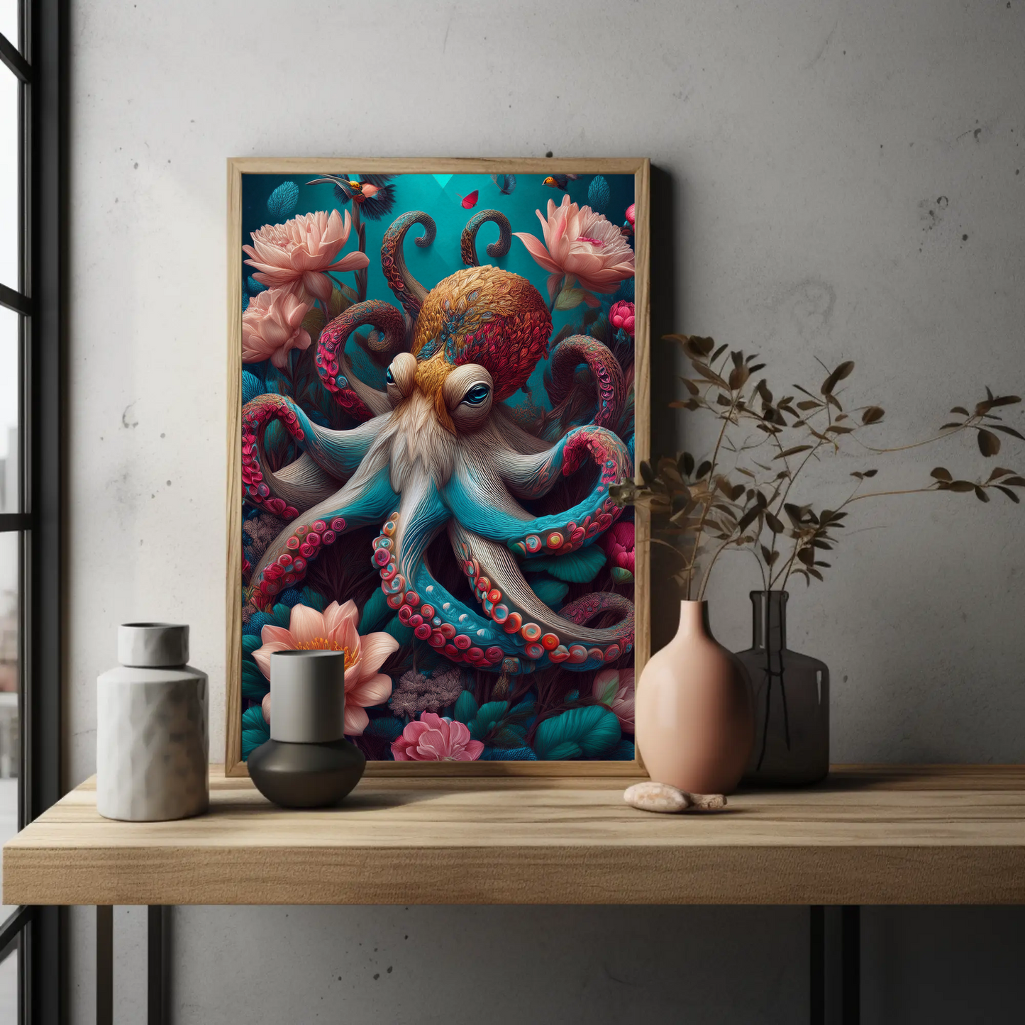 Beautiful Floral Octopus Art Print - Digital Download