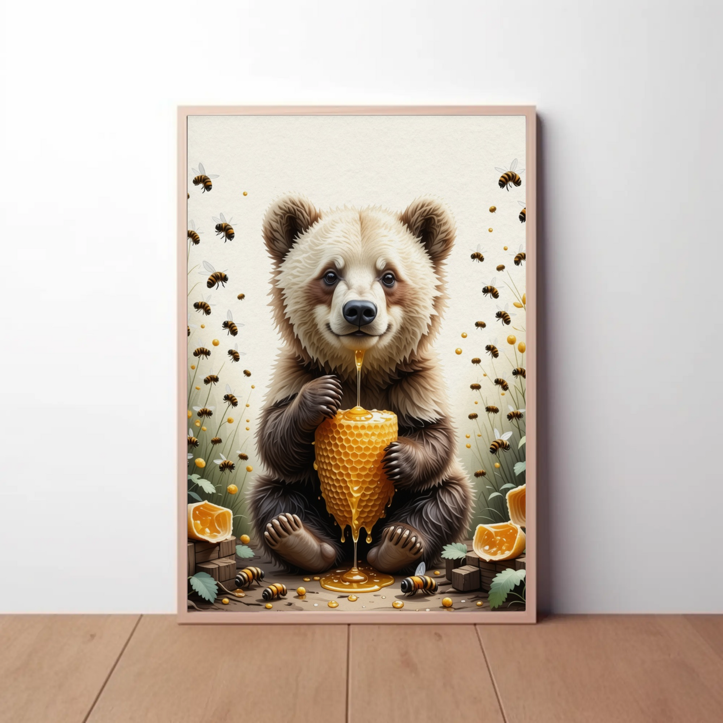 Bear eating a Honey Comb on a Forest Tree Art Print - Digital Download