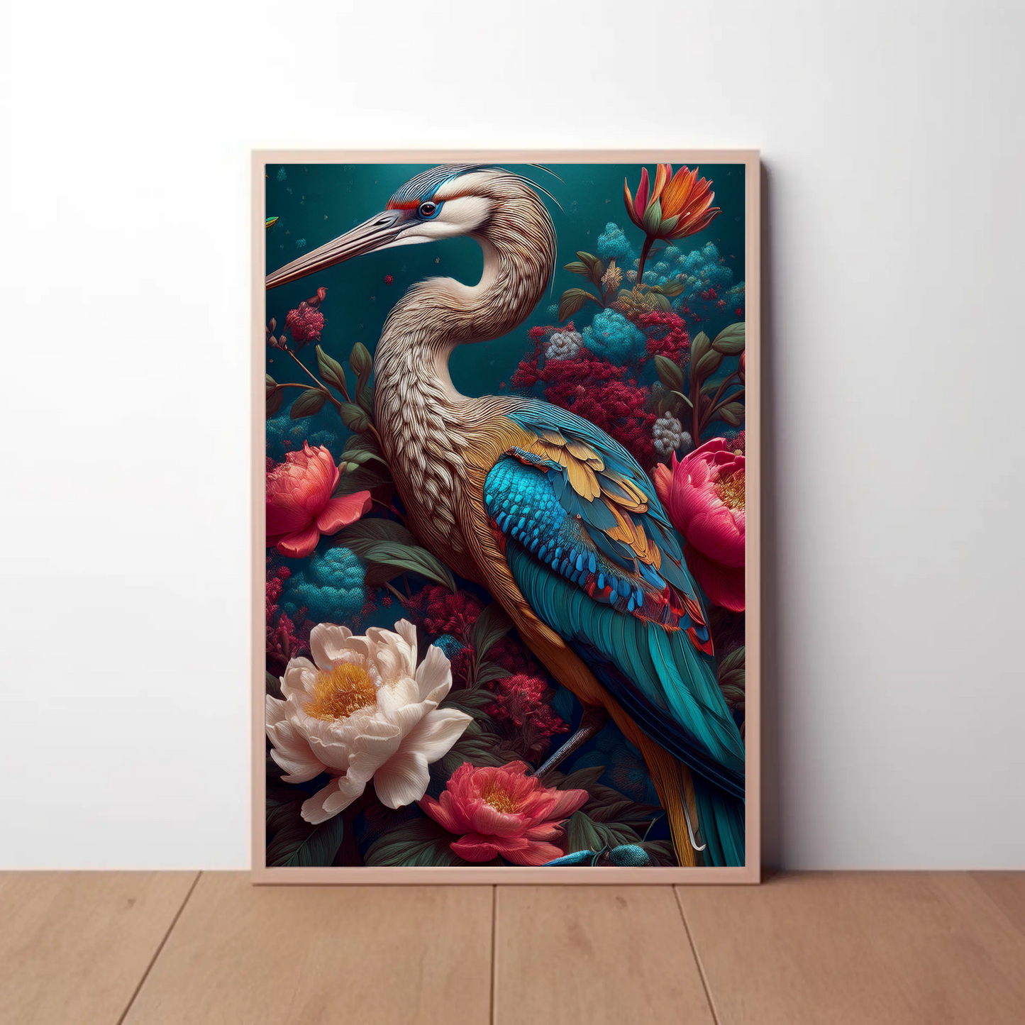 Heron Beautiful Floral Art Print - Digital Download