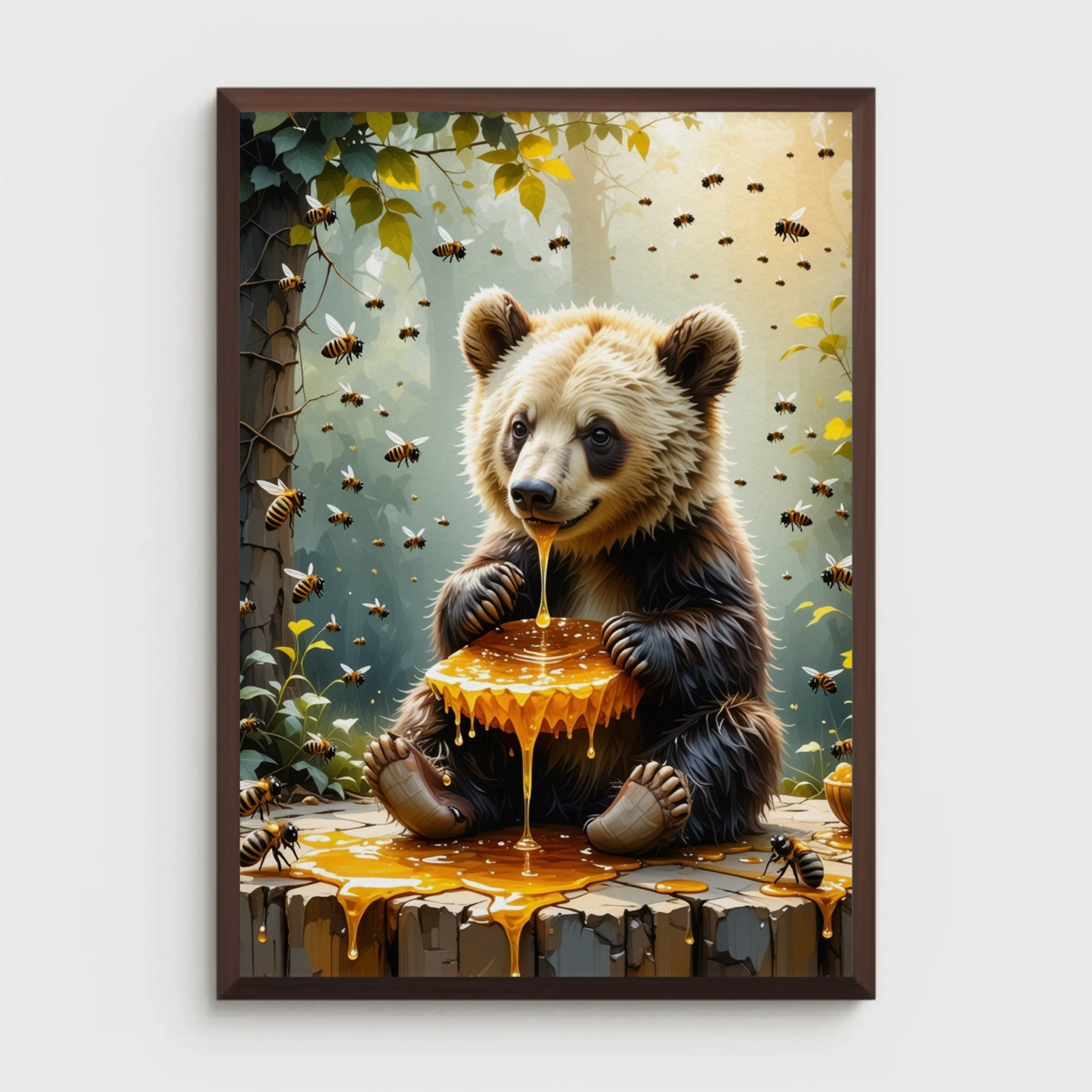 Bear eating a Honey Comb on a Forest Tree Art Print - Digital Download