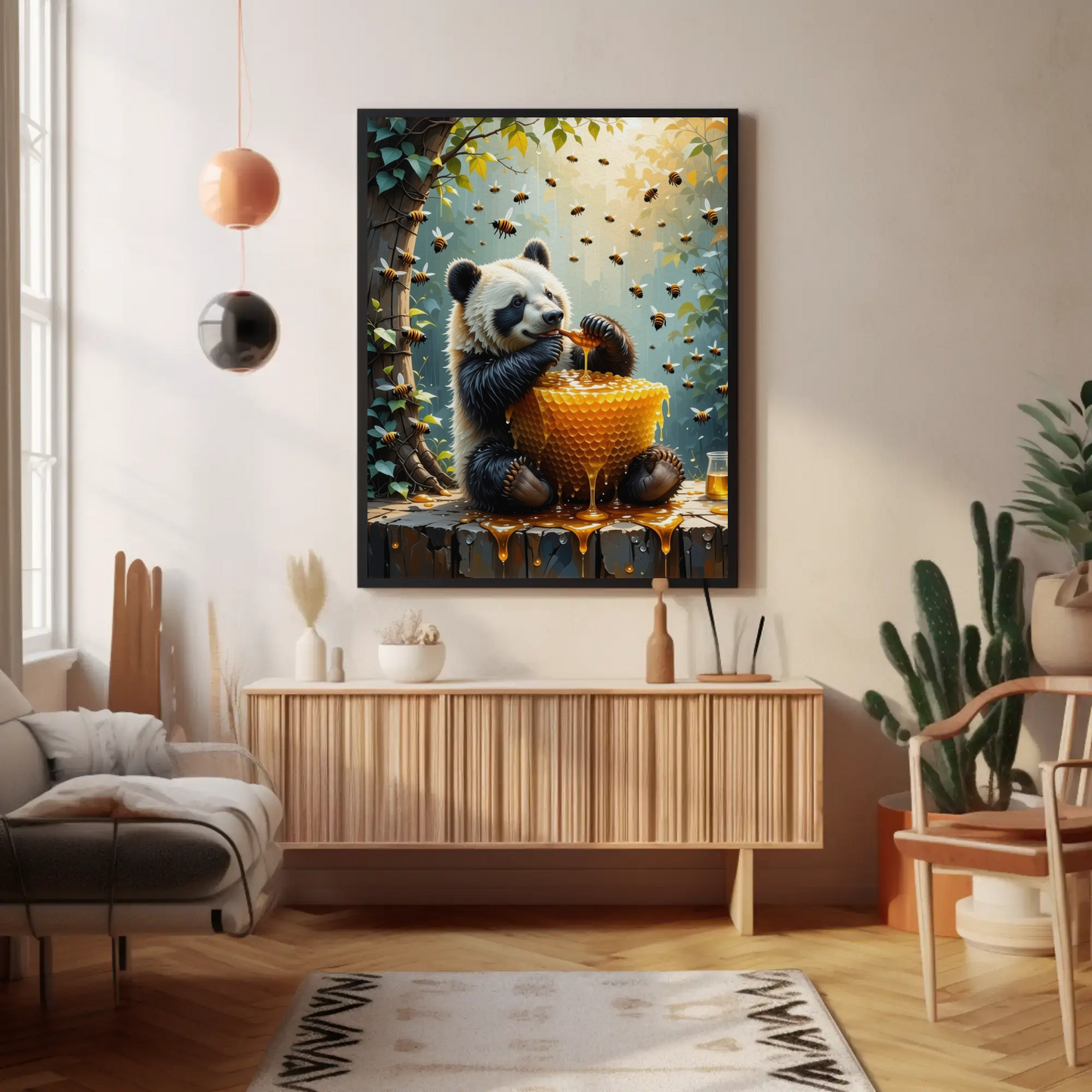 Bear eating a Honey Comb on a Forest Tree Art Print - Digital Download